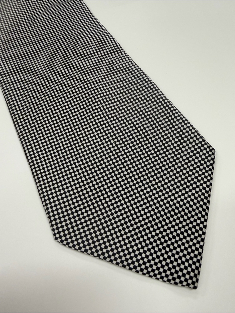 Brioni Black & White Micro-Check Silk Tie